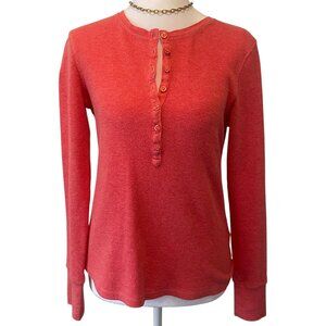 LL Bean Waffle Knit Henley Long Sleeve Button Front Crew Neck Layering Shirt XSP